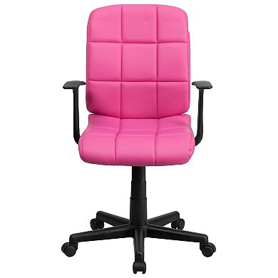 Emma and Oliver Mid-Back Pink Quilted Vinyl Swivel Task Office Chair with Arms