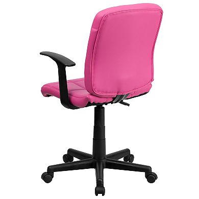 Emma and Oliver Mid-Back Pink Quilted Vinyl Swivel Task Office Chair with Arms