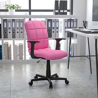 Emma and Oliver Mid-Back Pink Quilted Vinyl Swivel Task Office Chair with Arms