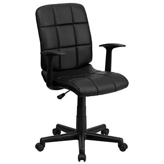 Emma and Oliver Mid-Back Black Quilted Vinyl Swivel Task Office Chair with Arms