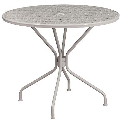 Emma and Oliver Commercial Grade 35.25" Round Coral Patio Table Set-2 Round Back Chairs