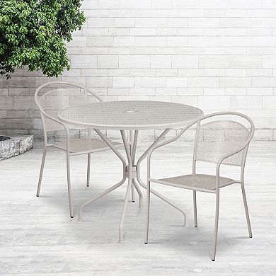 Emma and Oliver Commercial Grade 35.25" Round Coral Patio Table Set-2 Round Back Chairs