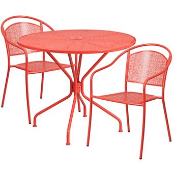 Emma and Oliver Commercial Grade 35.25" Round Coral Patio Table Set-2 Round Back Chairs