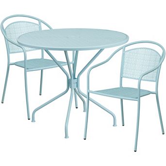 Emma and Oliver Commercial Grade 35.25" Round Coral Patio Table Set-2 Round Back Chairs