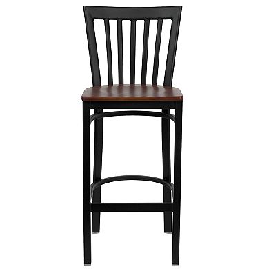 Emma and Oliver Black Metal School House Back Barstool, Cherry Wood Seat