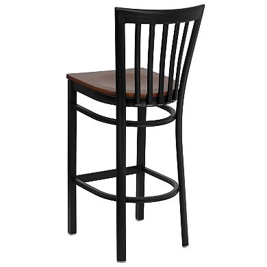 Emma and Oliver Black Metal School House Back Barstool, Cherry Wood Seat