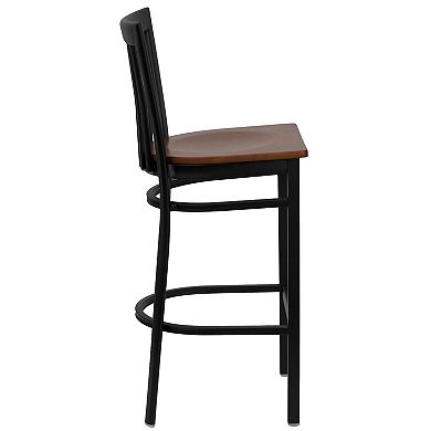 Emma and Oliver Black Metal School House Back Barstool, Cherry Wood Seat