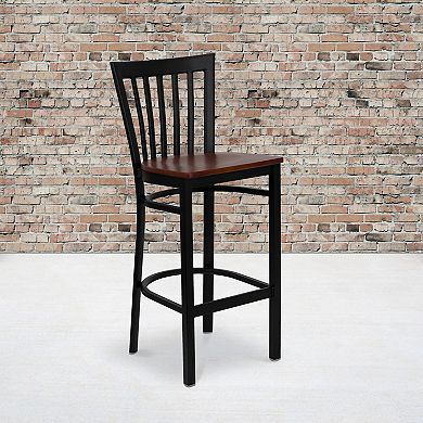 Emma and Oliver Black Metal School House Back Barstool, Cherry Wood Seat