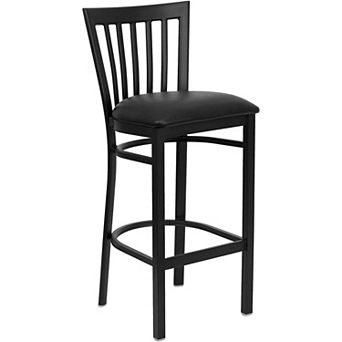 Emma and Oliver Black Metal School House Back Barstool, Cherry Wood Seat