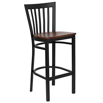 Emma and Oliver Black Metal School House Back Barstool, Cherry Wood Seat