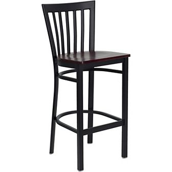 Emma and Oliver Black Metal School House Back Barstool, Cherry Wood Seat