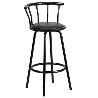 Emma and Oliver Crown Back Black Metal Barstool with Black Vinyl Swivel Seat