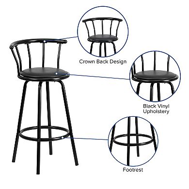 Emma and Oliver Crown Back Black Metal Barstool with Black Vinyl Swivel Seat