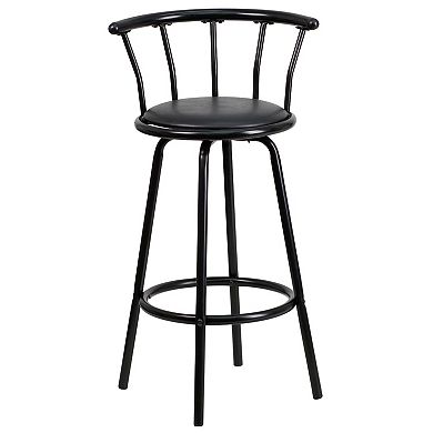 Emma and Oliver Crown Back Black Metal Barstool with Black Vinyl Swivel Seat