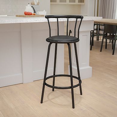 Emma and Oliver Crown Back Black Metal Barstool with Black Vinyl Swivel Seat