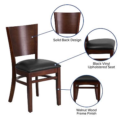 Emma and Oliver Solid Back Walnut Wood Chair, Black Vinyl Seat