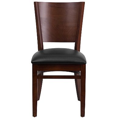 Emma and Oliver Solid Back Walnut Wood Chair, Black Vinyl Seat
