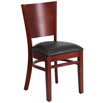 Emma and Oliver Solid Back Walnut Wood Chair, Black Vinyl Seat