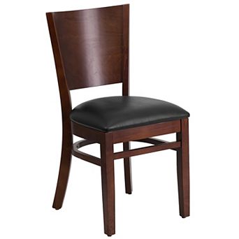 Emma and Oliver Solid Back Walnut Wood Chair, Black Vinyl Seat