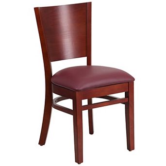 Emma and Oliver Solid Back Walnut Wood Chair, Black Vinyl Seat