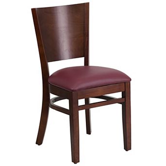 Emma and Oliver Solid Back Walnut Wood Chair, Black Vinyl Seat