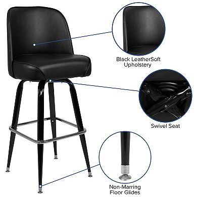 Emma And Oliver Metal Barstool With Swivel Vinyl Upholstered Bucket Seat And Footrest