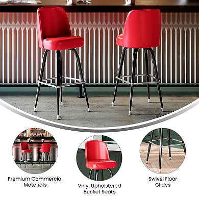 Emma And Oliver Metal Barstool With Swivel Vinyl Upholstered Bucket Seat And Footrest