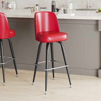 Emma And Oliver Metal Barstool With Swivel Vinyl Upholstered Bucket Seat And Footrest