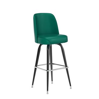 Emma And Oliver Metal Barstool With Swivel Vinyl Upholstered Bucket Seat And Footrest