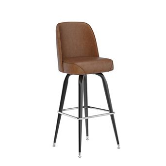 Emma And Oliver Metal Barstool With Swivel Vinyl Upholstered Bucket Seat And Footrest