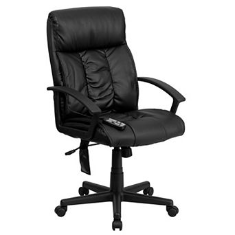 Emma and Oliver High Back Ergonomic Massage Black LeatherSoft Ripple Office Chair, Remote Pocket