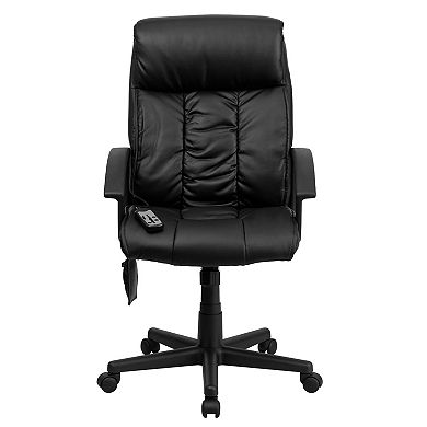Emma and Oliver High Back Ergonomic Massage Black LeatherSoft Ripple Office Chair, Remote Pocket
