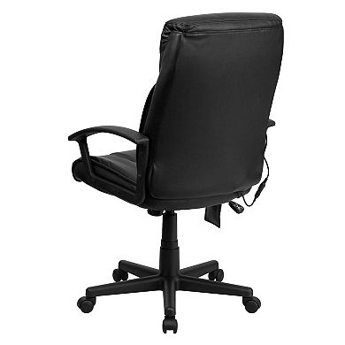 Emma and Oliver High Back Ergonomic Massage Black LeatherSoft Ripple Office Chair, Remote Pocket
