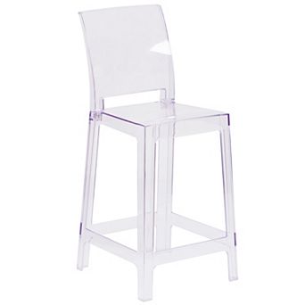 Emma and Oliver Ghost Counter Stool with Square Back in Transparent Crystal