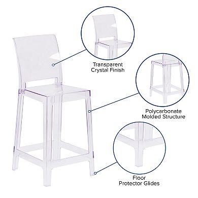 Emma and Oliver Ghost Counter Stool with Square Back in Transparent Crystal