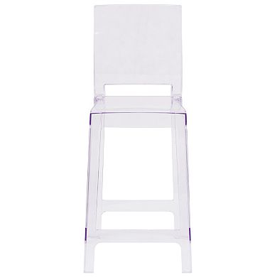 Emma and Oliver Ghost Counter Stool with Square Back in Transparent Crystal