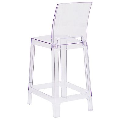 Emma and Oliver Ghost Counter Stool with Square Back in Transparent Crystal