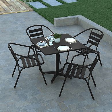 Emma And Oliver 31.5'' Square Aluminum Indoor-outdoor Table Set With 4 Slat Back Chairs