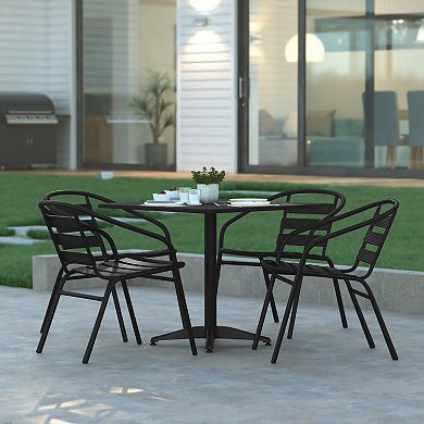 Emma And Oliver 31.5'' Square Aluminum Indoor-outdoor Table Set With 4 Slat Back Chairs