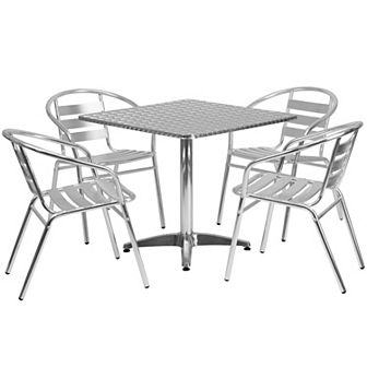 Emma And Oliver 31.5'' Square Aluminum Indoor-outdoor Table Set With 4 Slat Back Chairs