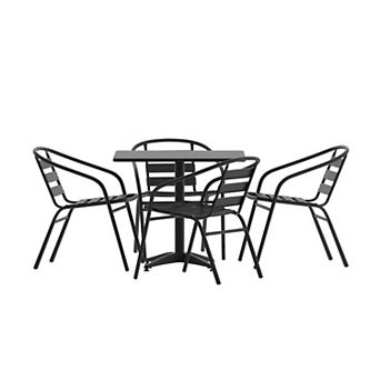 Emma And Oliver 31.5'' Square Aluminum Indoor-outdoor Table Set With 4 Slat Back Chairs