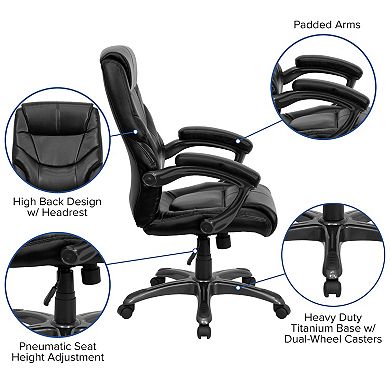 Emma and Oliver High Back Black LeatherSoft Executive Ergonomic Office Chair-Arms