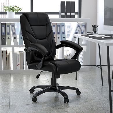 Emma and Oliver High Back Black LeatherSoft Executive Ergonomic Office Chair-Arms