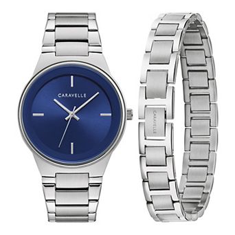 Caravelle by Bulova Men's Stainless Steel Watch & Stainless Steel Bracelet Box Set