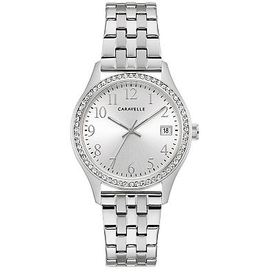 Caravelle by Bulova Women's Crystal Accented Stainless Steel Watch & Crystal Bracelet Box Set
