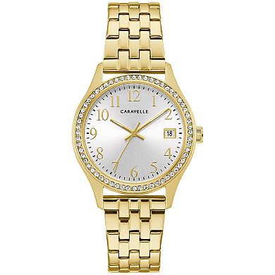 Caravelle by Bulova Women's Crystal Accented Gold Tone Stainless Steel Watch & Crystal Bracelet Box Set