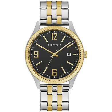 Caravelle by Bulova Men's Two-Tone Stainless Steel Black Dial Watch & Two-Tone Link Bracelet Box Set