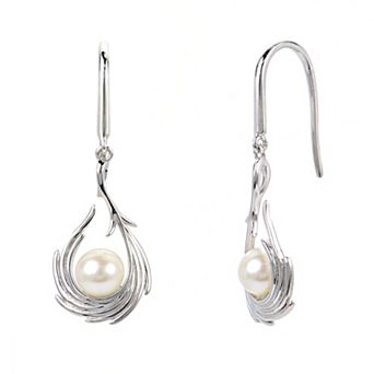PearLustre by Imperial Sterling Silver Freshwater Cultured Pearl Feathered Look Drop Earrings
