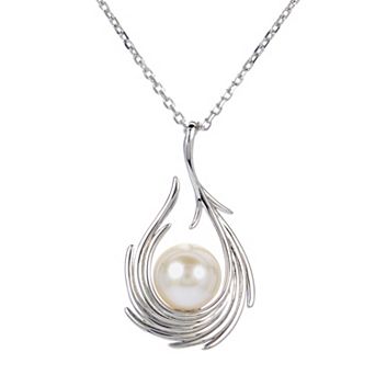 PearLustre by Imperial Sterling Silver Freshwater Cultured Pearl Feathered Look Pendant Necklace