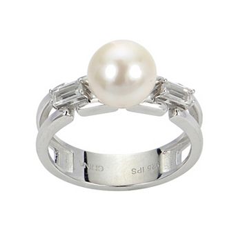 PearLustre by Imperial Sterling Silver Freshwater Cultured Pearl & White Topaz Ring